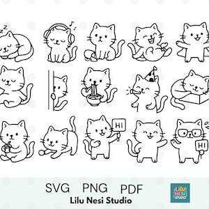 Funny Cat Clipart Bundle – 15 Cute Cat SVG PNG PDF | Silly Cat Faces, Quirky Kitty Poses, Cartoon Meme Cats, Cricut Stickers for Cat Lovers