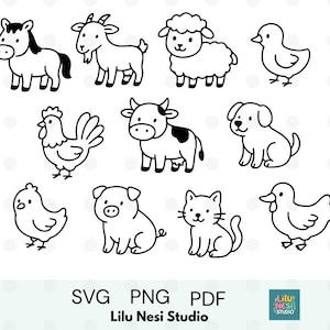 Farm Animal Clipart Set – 11 Farm Animals SVG PNG PDF | Cute Farm Animals for Nursery Art, Baby Shower, Scrapbooking, Sublimation