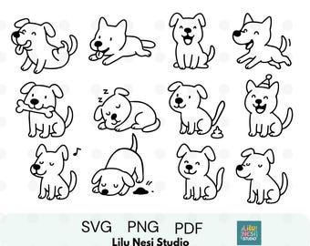 Funny Dog SVG Bundle | Dogs Line Art SVG | Cute & Silly Dog Clipart ...