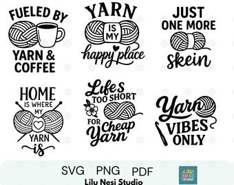 Yarn Quote SVG Bundle | Crochet & Knitting Phrases | Yarn Lover Designs | PNG PDF | Cute Craft Quotes for Cricut, Silhouette