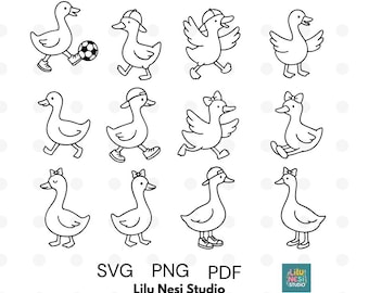 Goose Girl svg& Goose Boy svg– Silly Goose Clipart, One Silly Goose, Funny Line Art Drawing – SVG PNG PDF Digital Download
