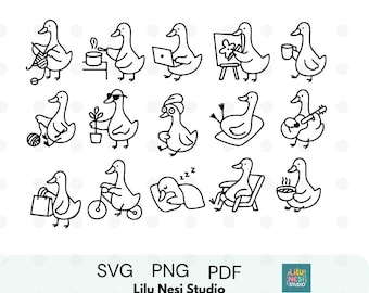 15 Silly Goose Daily Illustrations – Funny Goose Clipart PNG Bundle | Whimsical Goose Drawing for Journal, Scrapbook, Wall Art, Sublimation