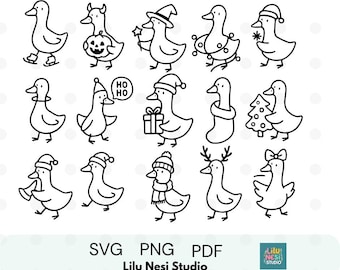 15 Silly Goose Christmas SVG Bundle – Funny Holiday Goose Clipart | Cute Xmas Costume Goose PNG, Silhouette, Cricut, Sublimation Files