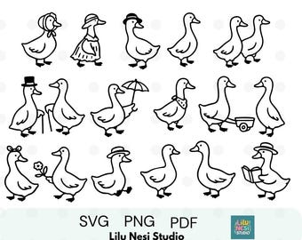 17 Silly Goose Daily Illustrations – Funny Goose Clipart PNG Bundle | Whimsical Vintage Goose Doodles for Scrapbook, Wall Art, Sublimation