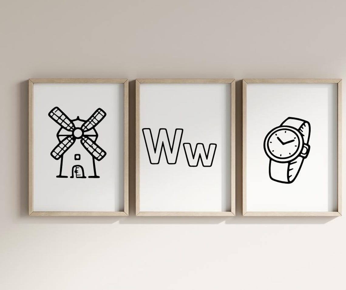 Letter W Alphabet Clipart | Ww Line Art Illustrations | Preschool ...