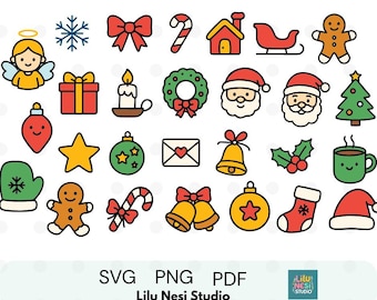 Christmas Icon SVG Bundle – 27 Minimalist  Layered Vector Christmas Clipart | Holiday Illustration,Xmas Elements PNG PDF for Cricut & Crafts