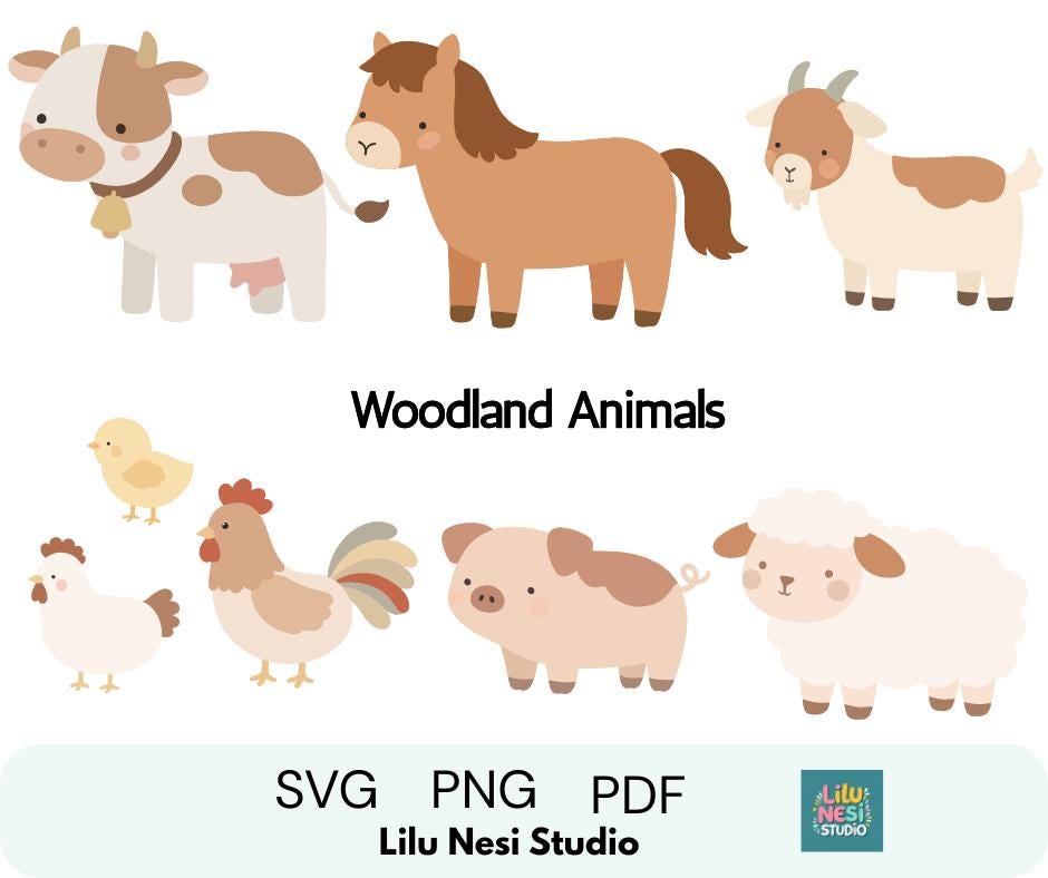 Farm Animals SVG Bundle | Cute Nursery Farm Clipart | Layered Vector ...