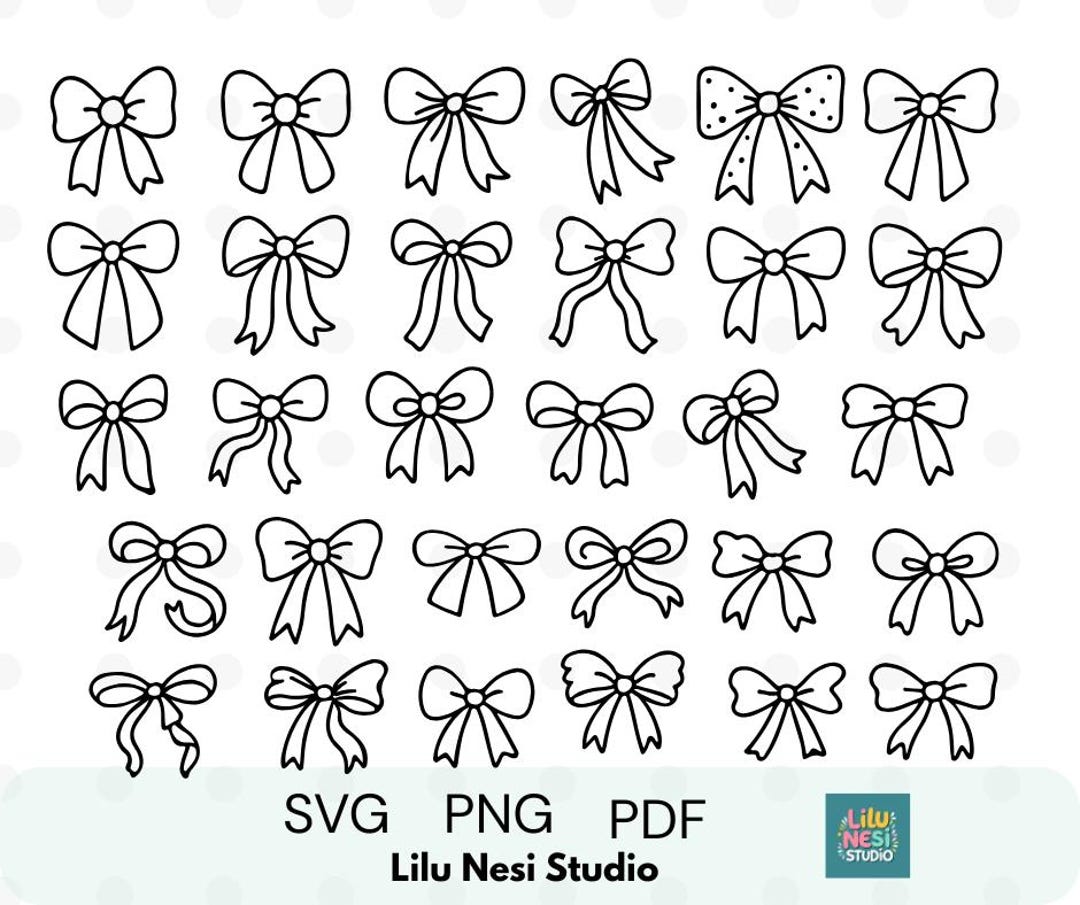 30 Bow Doodle Clipart | Black and White Line Art PNG SVG PDF | Cute ...