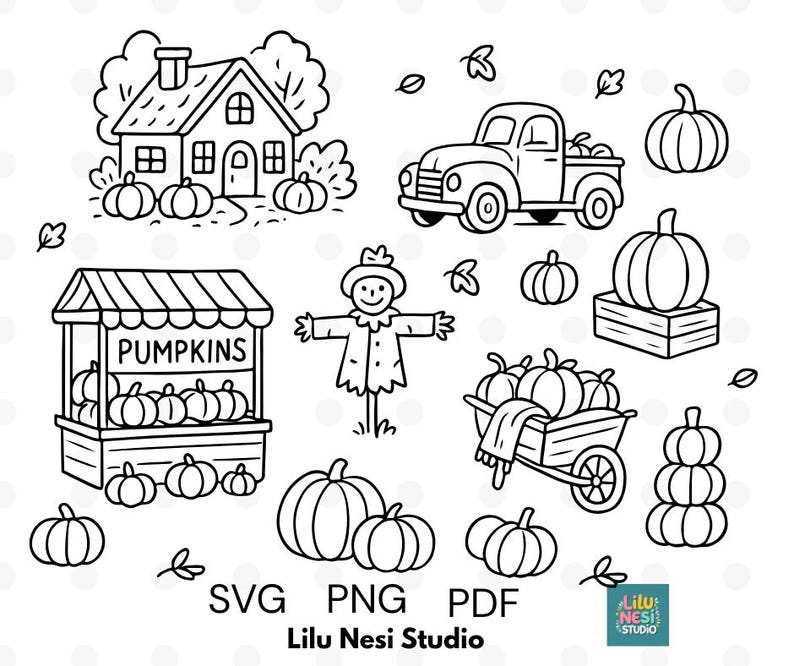 Pumpkin Farm Clipart Set | Fall SVG, Autumn Illustrations, Pumpkin ...