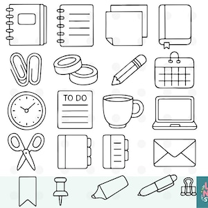 Office Icons SVG Bundle | 21 Vector Doodles | Cute Work Clipart | Planner Stickers | PNG PDF Cut Files for Cricut