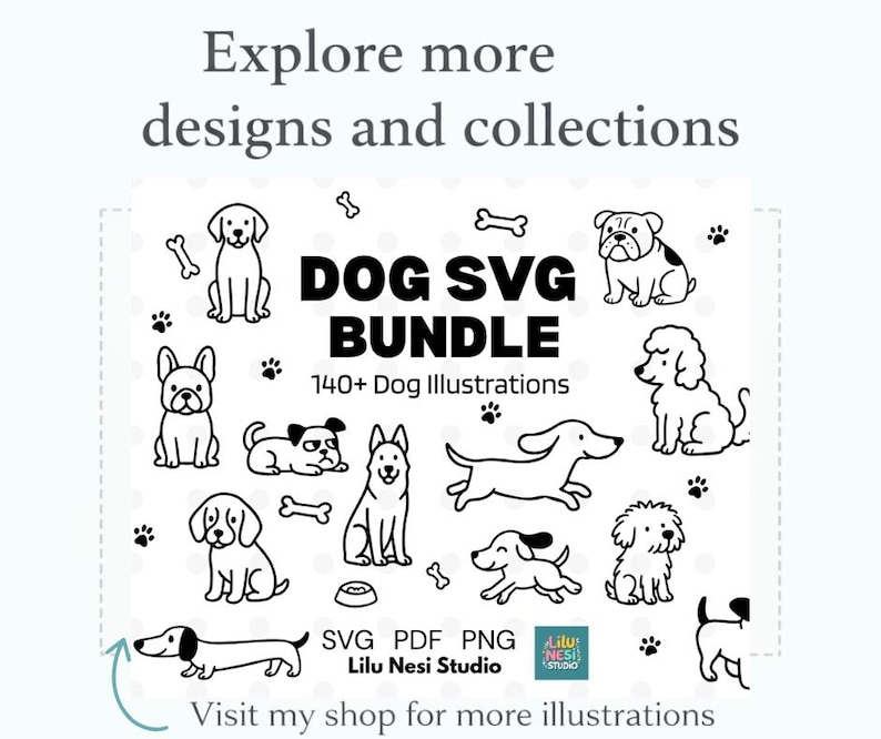Dogs SVG PNG Set | Cute Dog Clipart | Black and White Line Art | Pet ...