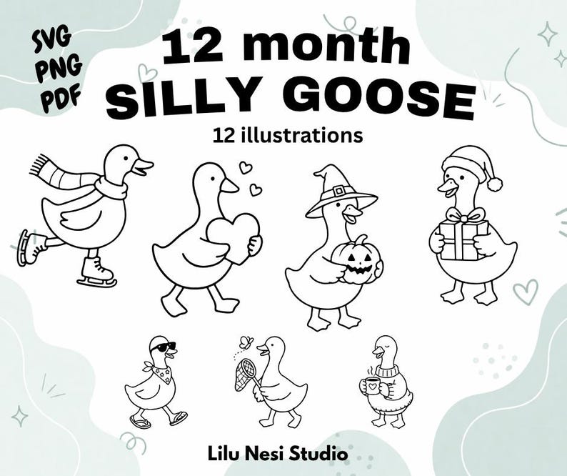 12 Months Silly Goose SVG Bundle, Monthly Goose Clipart, Seasonal Goose ...