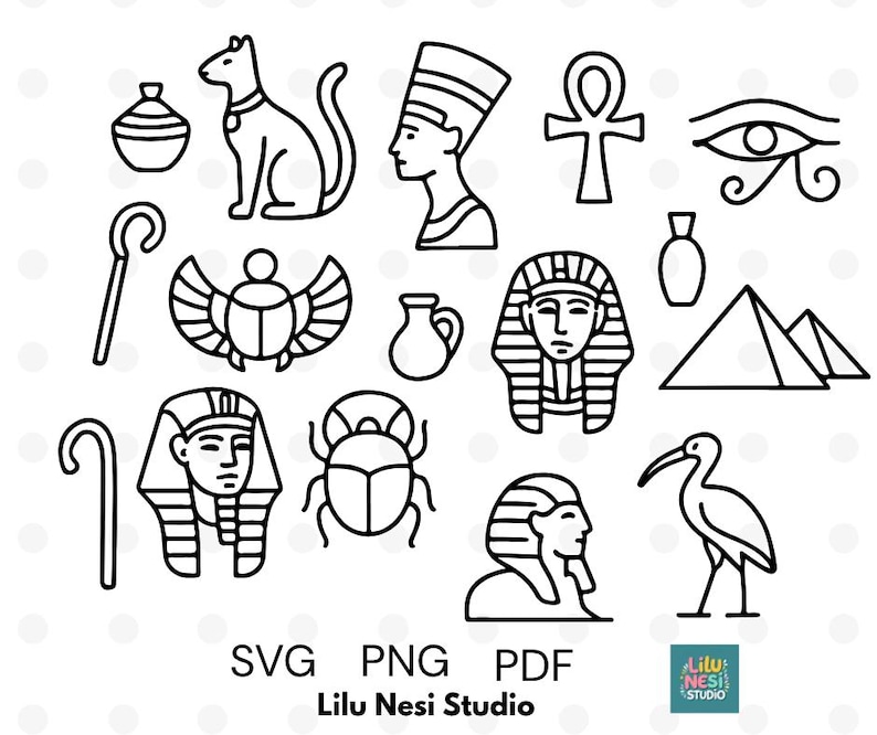 Egypt Clipart Set | Ancient Egypt SVG PNG PDF | Black and White Line ...