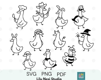 11 Silly Goose in Halloween Costumes Illustrations – Funny Goose Clipart PNG Bundle | Goose Doodles for Scrapbook, Wall Art, Sublimation