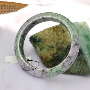 62MM Genuine Grade A Burmese Jadeite Jade Bracelet–Natural Milky Green Smoke Jadeite Bangle | Spiritual Healing Jewelry & Lucky Gift for Her