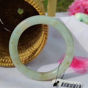 54mm Grade A Burmese Jade Bangle – Natural Multicolor Jadeite Bracelet, Apple Green & Yellow, Untreated Crystal Healing Jewelry Gift Amulet