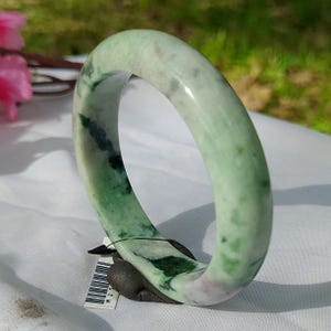 62.2MM Handmade Burmese Jadeite Jade Bracelet Bangle – Snow Green Emperor Jade Bracelet for Prosperity, Inner Peace & Spiritual Energy Gift