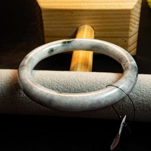 66mm – Genuine Grade A Burmese Jadeite Jade Bracelet Bangle Deep Green & White Jadeite Bangle | Natural Healing Stone, Lucky Amulet Gift