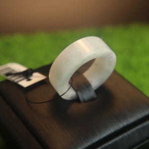 8 1/2US Genuine Burmese Jadeite Jade Ring – Hand-Carved Natural White Jade | Authentic Symbol of Fortune, Prosperity & Balance, Amulet Luck