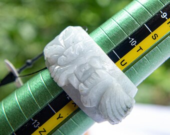 12US Natural Burmese Jade Dragon Ring Hand-Carved Jadeite, White Green Gray, Statement Ring or Pendant, Lucky Amulet Spiritual Jewelry Stone
