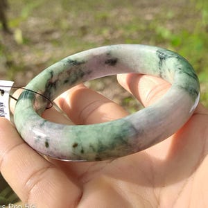 62.2MM Handmade Burmese Jadeite Jade Bracelet Bangle – Snow Green Grade A Jade Bracelet for Inner Peace, Prosperity & Positive Energy Gift