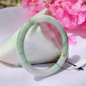 55MM Light Green Burmese Jade Bracelet – Natural Grade A Jadeite Bangle for Luck, Healing, Prosperity & Spiritual Protection, Amulet Luck