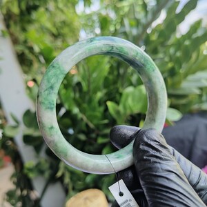 62mm Rare Hand-Carved Grade A Burmese Jadeite Bracelet – Natural Untreated Moss Green in Snow Jade with Translucent Finish | Lucky Charm