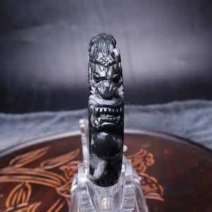 66mm Burmese Jadeite Jade Bangle Bracelet, Black and White Carved Dragon and Phoenix, Bold Statement Jewelry with Grey Accents