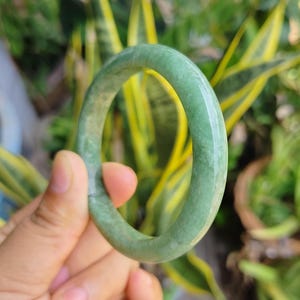 52MM Authentic Grade A Burmese Jadeite Bangle – Natural Marbled Black, Apple Green & Milky White, Translucent Hand-Carved Spiritual Gem