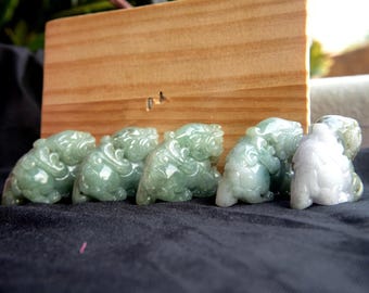 Ciondolo Pixiu in giada birmana certificata di grado A da 33 mm – Amuleto in giada giadeite verde e bianca intagliato a mano per ricchezza, protezione, Feng Shui, pietra preziosa