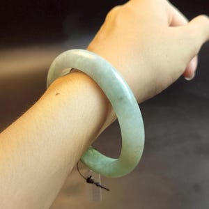58mm Genuine Grade A Burmese Jade Bracelet – Hand-Carved Natural Green White Jadeite Bangle for Luck, Healing, Prosperity & Inner Balance