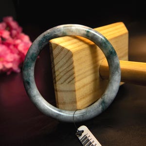Authentic Grade A Burmese Jade Bangle 66mm – Natural Green & White Jadeite Bracelet | Hand-Carved Healing Stone Jewelry | Lucky Gift for Her