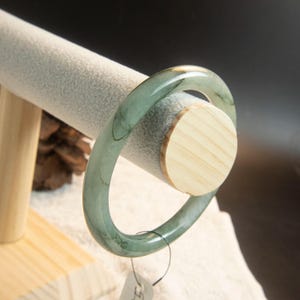 58.7mm Grade A Burmese Jadeite Bracelet Bangle – Apple Green with Sheath & Forest Emerald Marble, Raw Icy Jade, Unique Marble Pattern Amulet