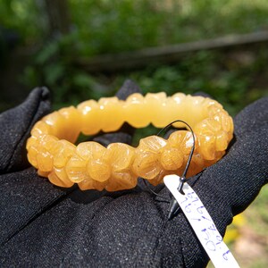 61MM Authentic Grade A Burmese Jadeite Bracelet Hand-Carved Floral Design Natural Brown Honey Yellow Quartz Jade Spiritual Lucky Charm Gift