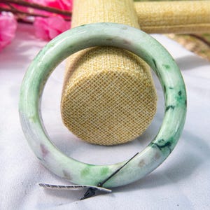 62mm Grade A Burmese Jadeite Jade Bracelet – Natural Snow Moss Green & Lavender Jadeite Bangle Translucent, Untreated Spiritual Gift for Her