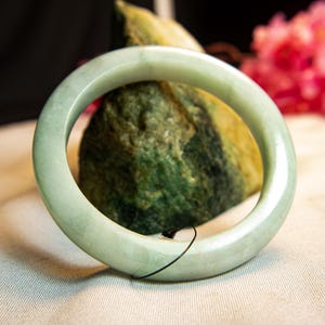 55MM Natural Grade A Burmese Jadeite Jade Bangle Bracelet Hand-Carved Light Green Jade | Spiritual Healing Jewelry for Prosperity & Balance