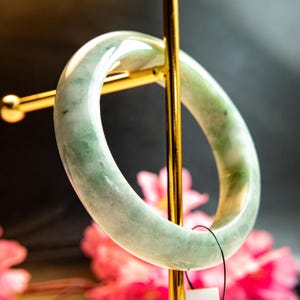 56MM Handmade Grade A Burmese Jadeite Bracelet – Forest Green Snow Moss | Spiritual Healing Jewelry for Balance, Prosperity & Energy Gift