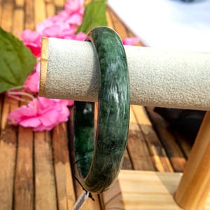 Rare 74mm Natural Green Jadeite Bangle Bracelet — Enhanced Genuine Burmese Jade, Dark Green Jade Jewelry | Authentic Gift, Amulet Luck Stone