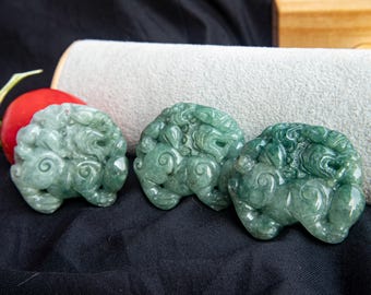 Ciondolo Pixiu in giada birmana naturale da 42 mm – Amuleto in giadeite di grado A intagliato a mano per ricchezza, protezione e benedizioni Feng Shui