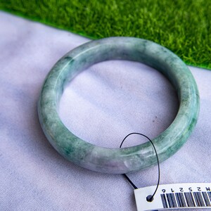 56MM Rare Hand-Carved Grade A Burmese Jade Bracelet Snow Moss Green & Milky White with Translucent Lucky Charm Details | Natural, Untreated