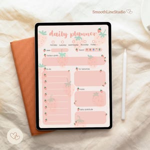 Digitaler Tagesplaner GoodNotes | Strawberry Aesthetic Daily Planner | iPad Journal Vorlage | Cute Printable To-Do Liste