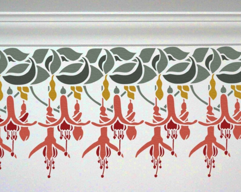 Wall Border Stencil Fuchsia Flowers Art Nouveau 20 x 44 Etsy
