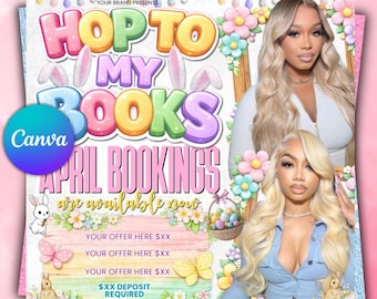 Editable April Booking Flyer, Easter Theme, Hop to My Books, Canva Template, Instant Digital Download, Service Promotion