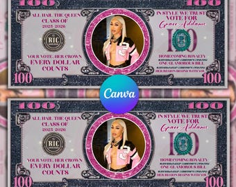 Homecoming Queen Campaign Money, Homecoming 100 bill, Prom Queen, Print and Cut, Campaign Handouts, School Election, Class President