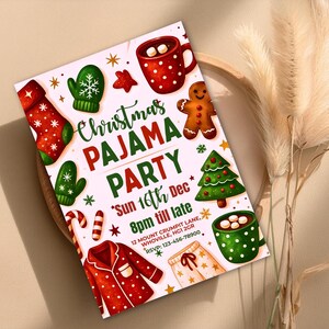 Christmas Pajama Party Invitation, Pajama Invitation, Christmas Party Invitation, Holiday Party Invite, Xmas Party, Editable Canva Template