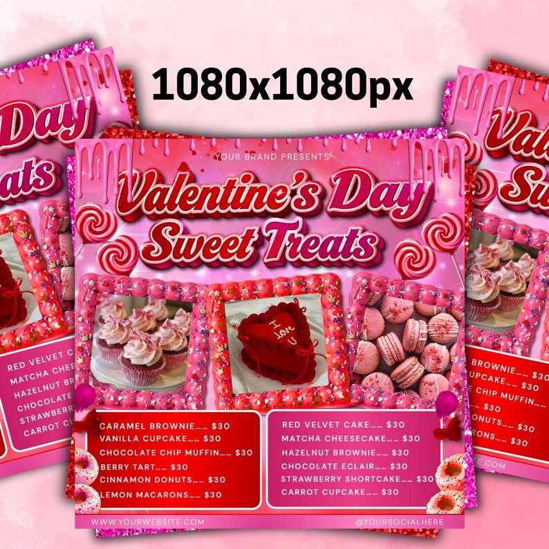 Valentines Day Bakery Flyer, Sweet Treats Flyer, Pastry Flyer, Valentines Dessert Flyer, Baking Shop Flyer, February Flyer
