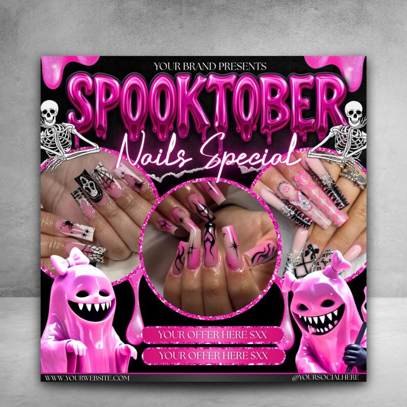 Spooky SZN Flyer, Halloween Nail Flyer, October Nail Booking Flyer, Nail Esthetician, Nail Flyer, Nail Special flyer, DIY Editable Canva