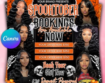 Bokningsflyer för oktober, Boköppet i oktober, Halloween-hårflyer, Spöklikt SZN-flyer, Hårflyer för oktober, Naglar MUA Lash Locs-peruk, DIY-canvas