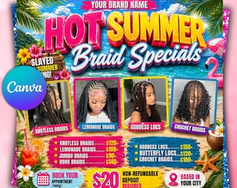 Summer Braids Special Flyer, Hot Summer Braids Special Flyer, Summer season Flyer, Braids Special Flyer, Braids Flyer, Braid Pricelist Flyer