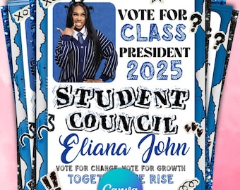 Plantilla de volante de campaña del consejo estudiantil, volante de elecciones escolares, póster editable de Canva, volante digital del consejo, póster de elecciones escolares